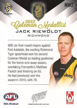 2013 Select Prime AFL - Medals #MW2 Jack Riewoldt Back